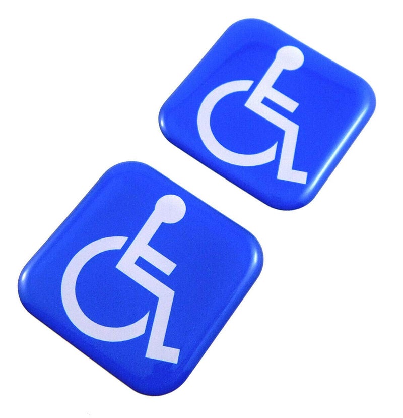 Car Chrome Decals Handicap Square Domed Decal car Bike Gel Stickers 1.5" 2pc - Image 1
